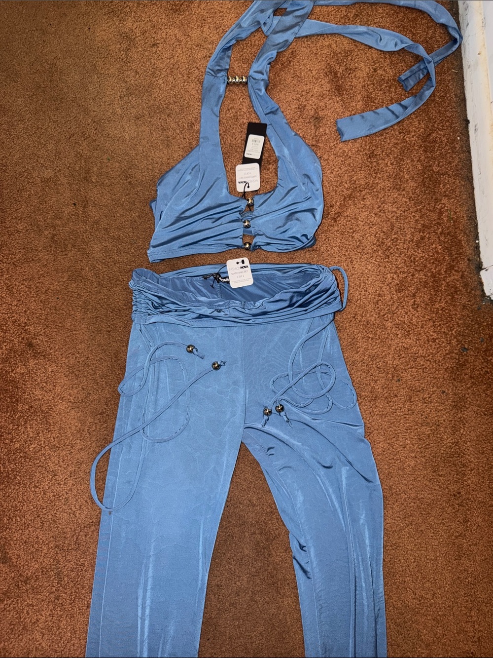 Fashion Nova Light Blue Two-Piece Halter Set